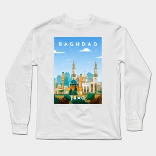 Baghdad, Iraq - Retro travel minimalist poster Long Sleeve T-Shirt